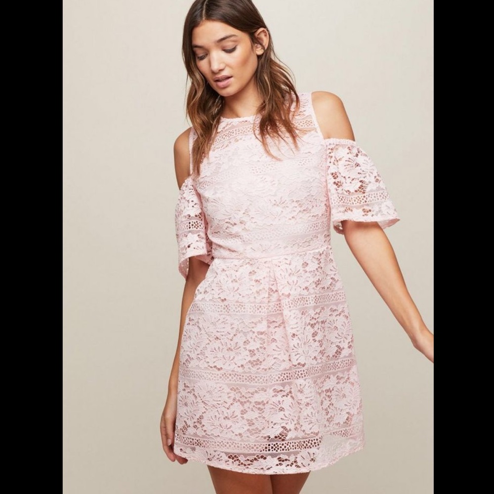 NWT Miss Selfridge Pink Lace Cold Shoulder Dress 4
